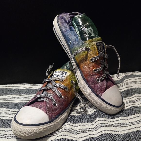 One of a kind Rainbow Converse, sparkling rainbow Converse shore shoes size 4 - Picture 1 of 13